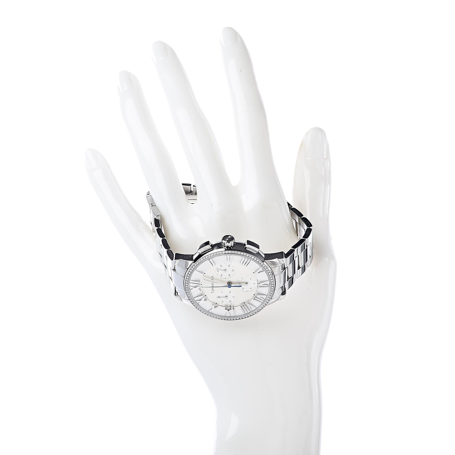 Tiffany Stainless Steel Diamond Bezel 36mm Atlas Dome Chronograph Quartz Watch 2 of 7
