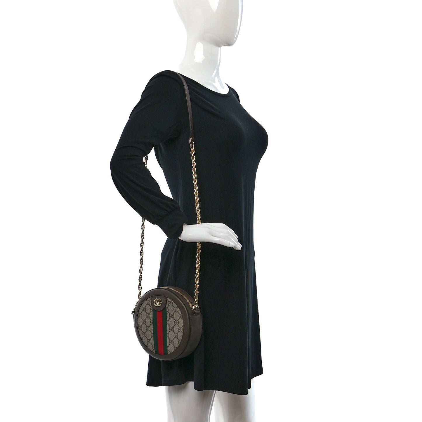 GG Supreme Monogram Web Mini Ophidia Round Shoulder Bag Brown