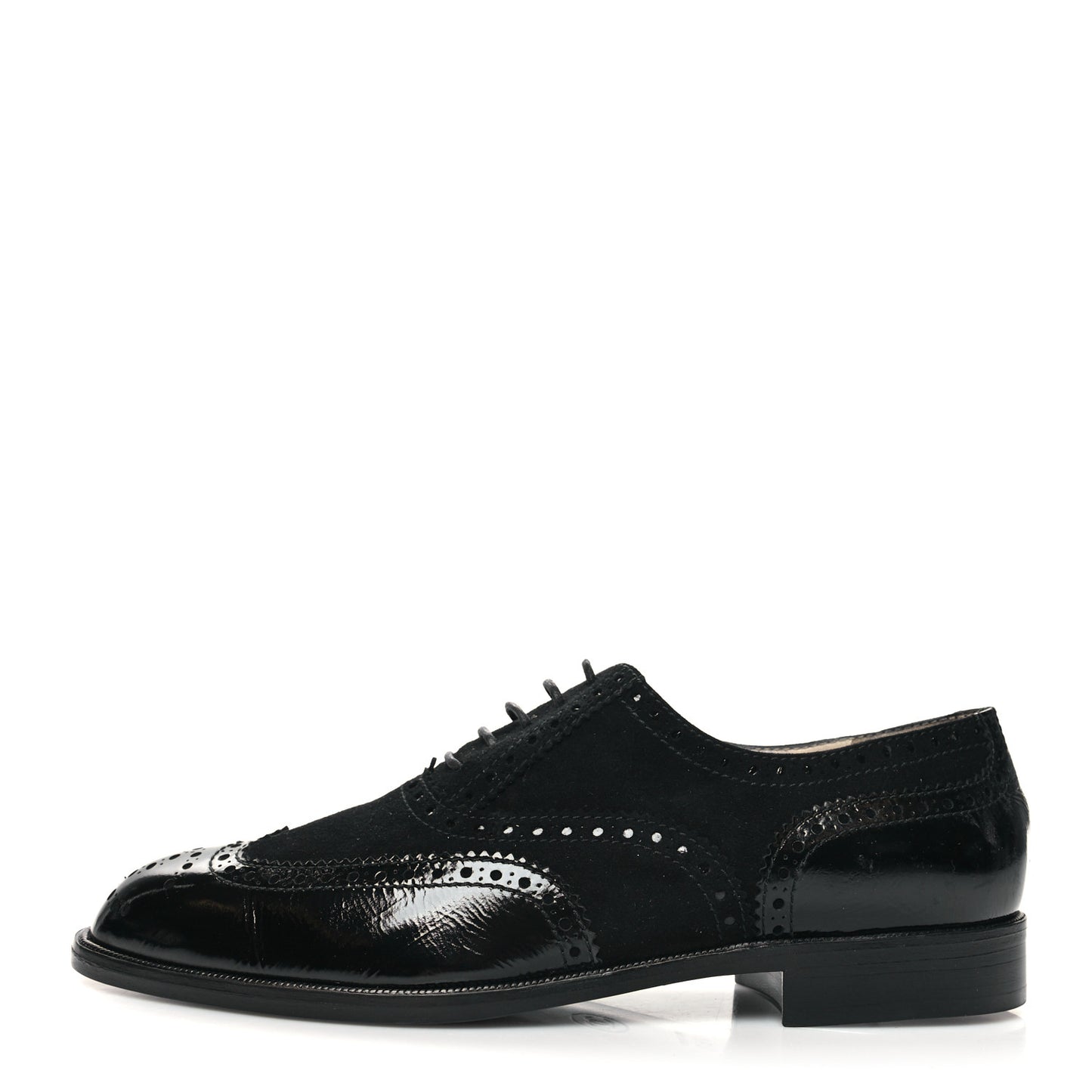 Patent Calfskin CC Brogue Lace Up Oxfords 38.5 Black