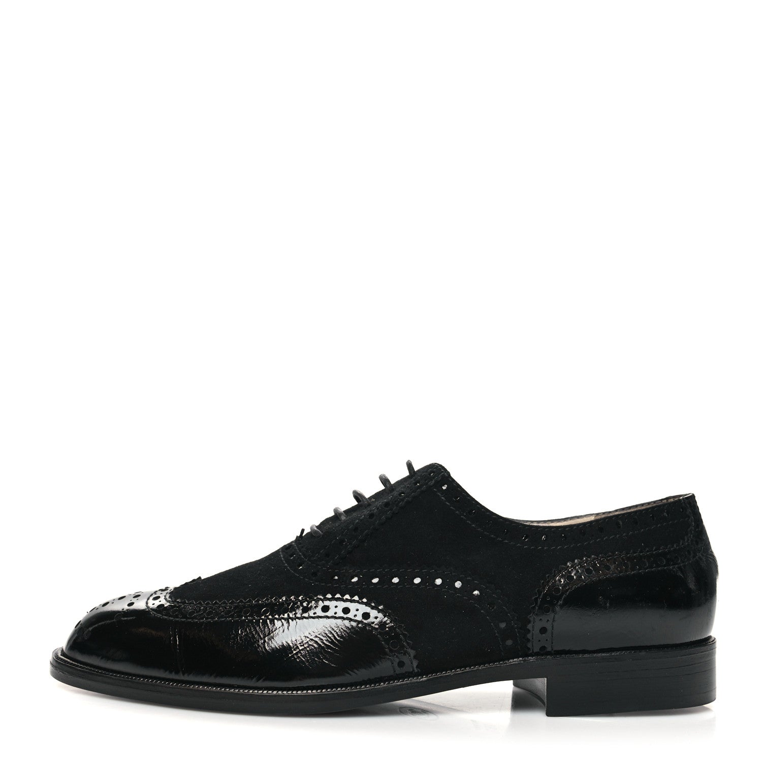 Chanel Patent Calfskin CC Brogue Lace Up Oxfords 38.5 Black 1 of 10