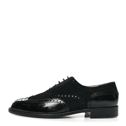 Chanel Patent Calfskin CC Brogue Lace Up Oxfords 38.5 Black 1 of 10