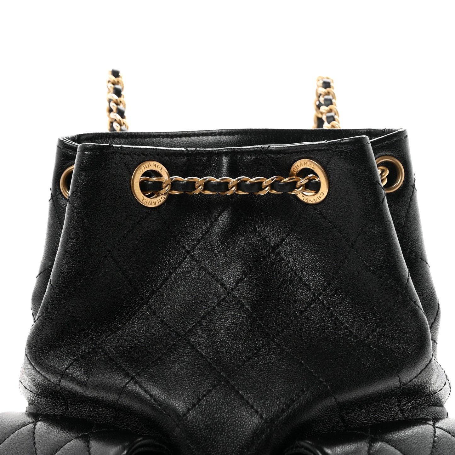 Shiny Lambskin Quilted Double Pocket Backpack Black