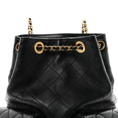 Chanel Shiny Lambskin Quilted Double Pocket Backpack Black 8 of 10