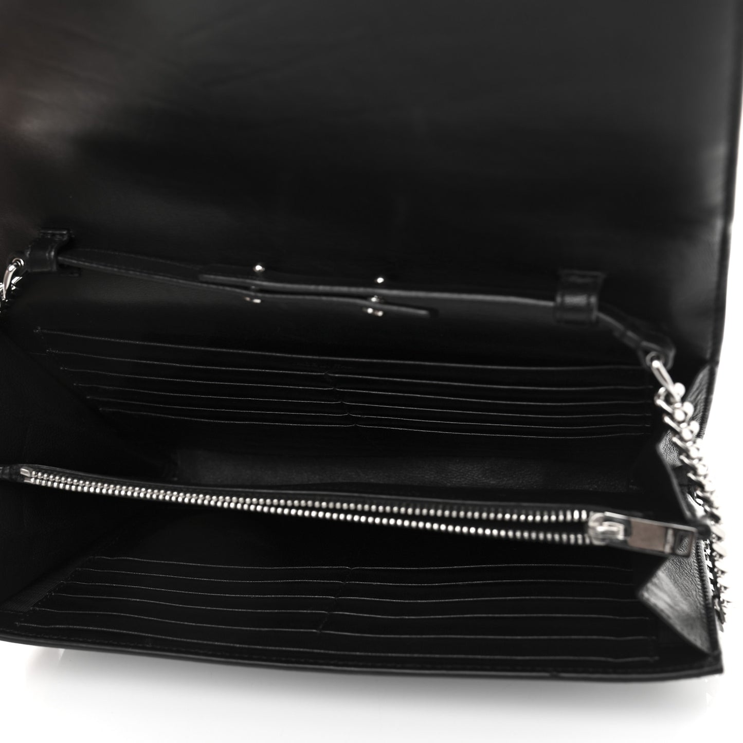 Calfskin Crocodile Embossed Monogram Chain Wallet Black