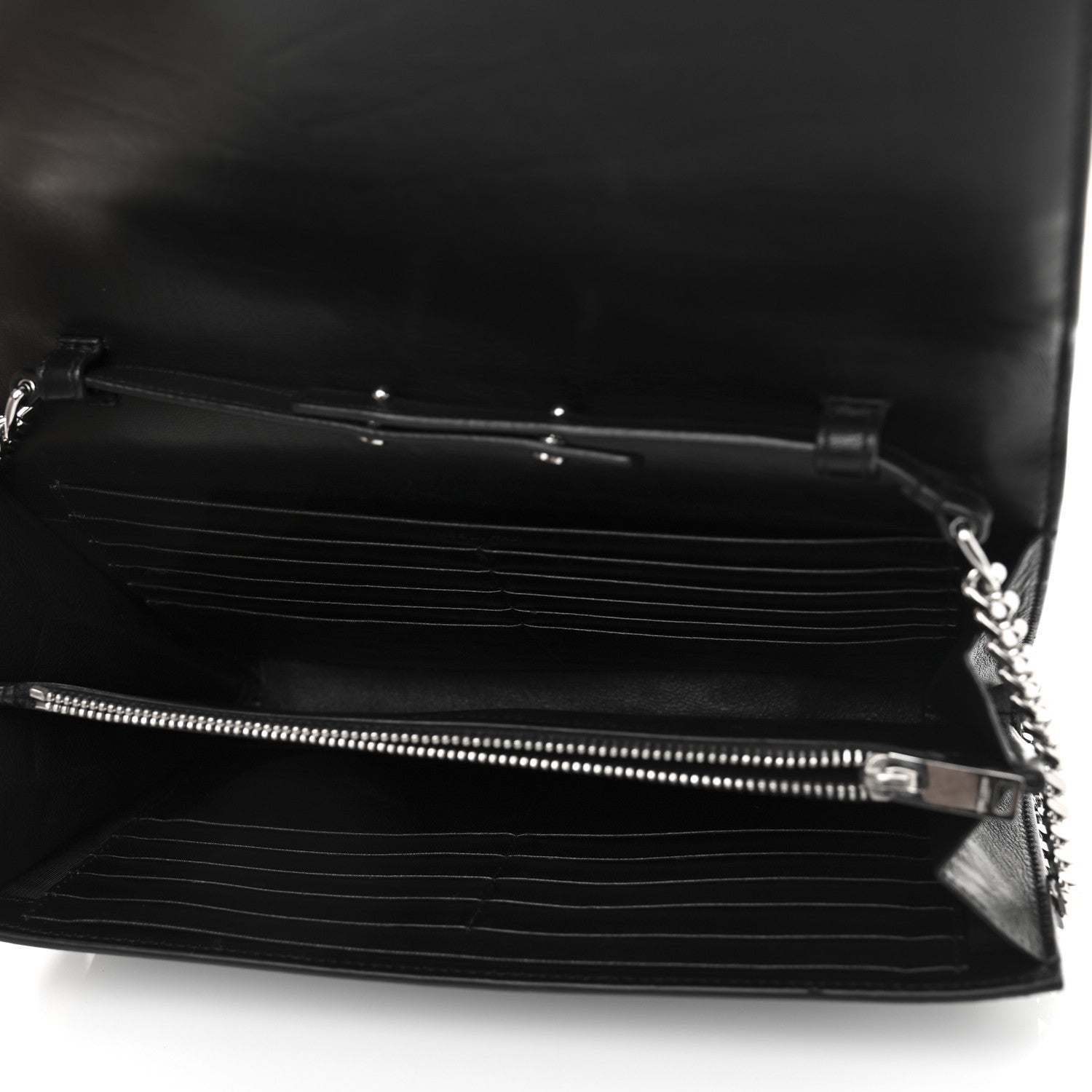 Saint Laurent Calfskin Crocodile Embossed Monogram Chain Wallet Black 4 of 9