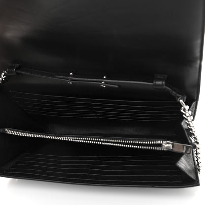 Saint Laurent Calfskin Crocodile Embossed Monogram Chain Wallet Black 4 of 9