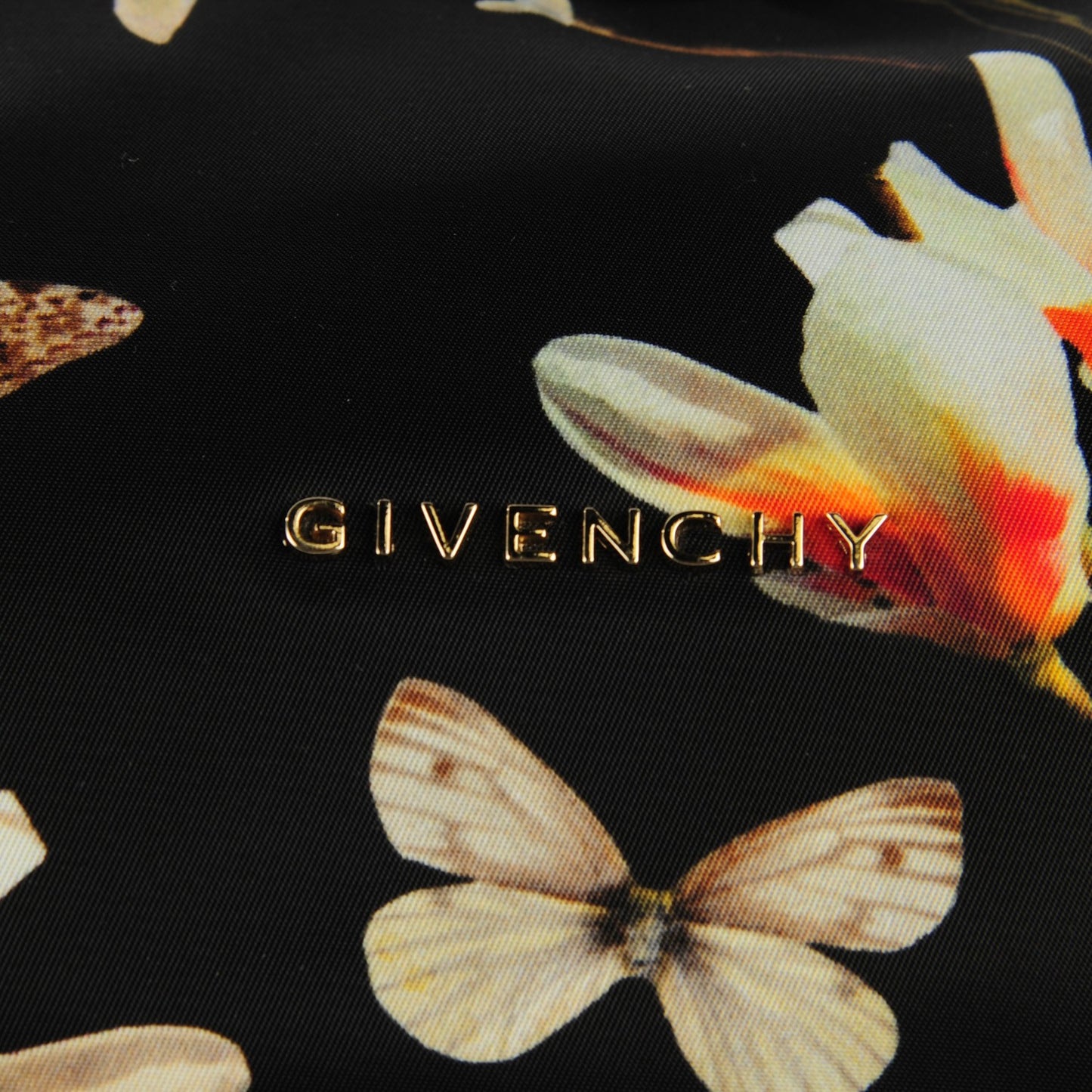 Nylon Calfskin Magnolia and Moth Print Backpack Black
