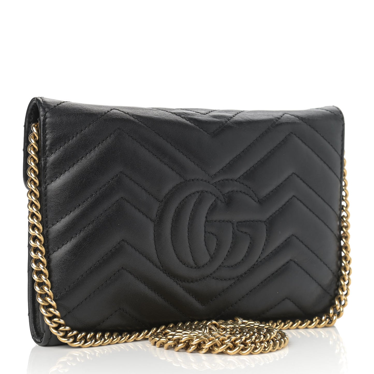 Calfskin Matelasse Mini GG Marmont Chain Wallet Black