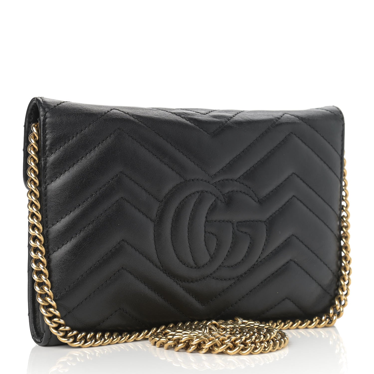 Gucci Calfskin Matelasse Mini GG Marmont Chain Wallet Black 3 of 17