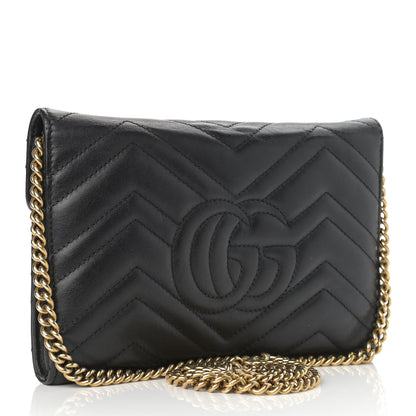 Gucci Calfskin Matelasse Mini GG Marmont Chain Wallet Black 3 of 17