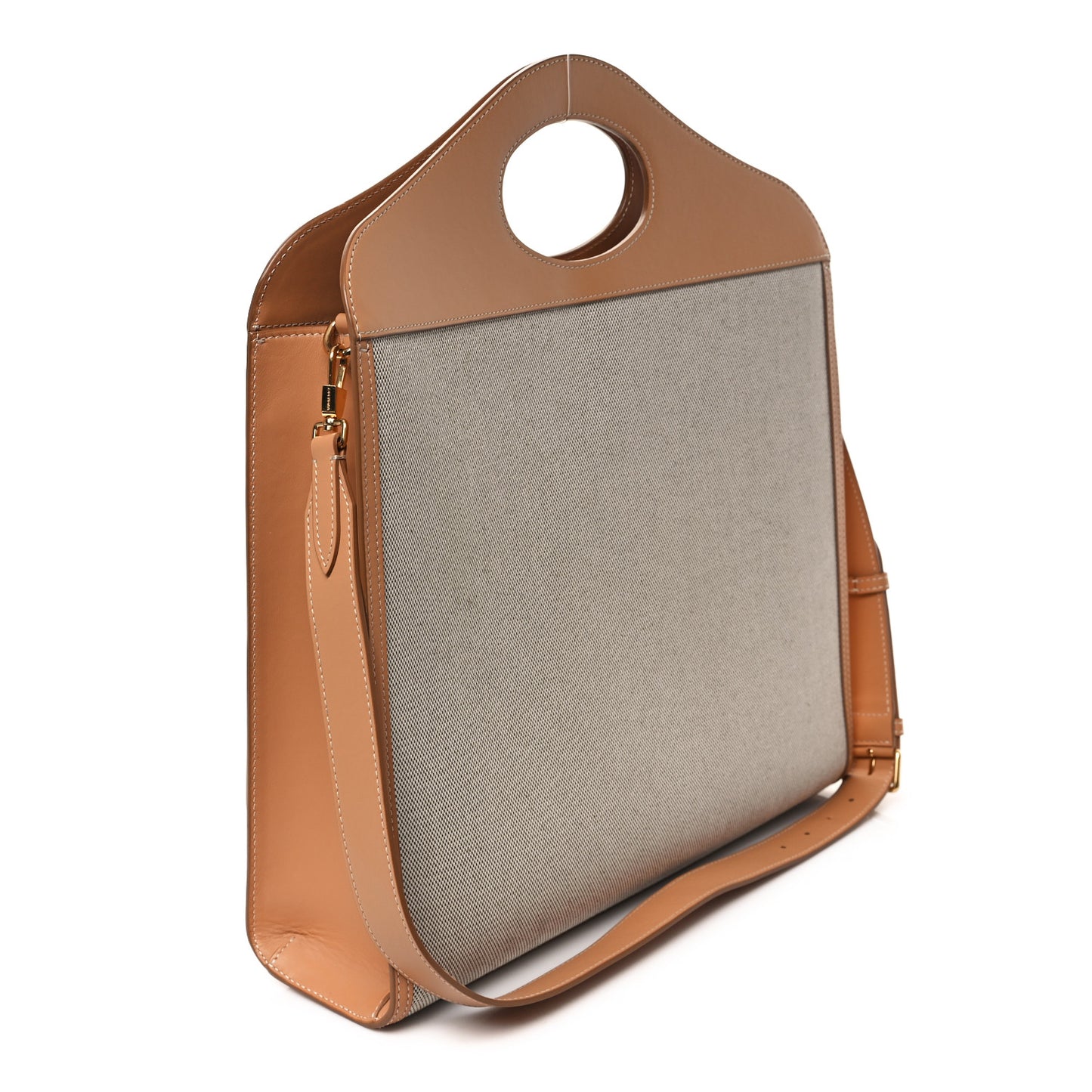 Canvas Smooth Calfskin Two Tone Medium Pocket Bag Soft Fawn Warm Sand