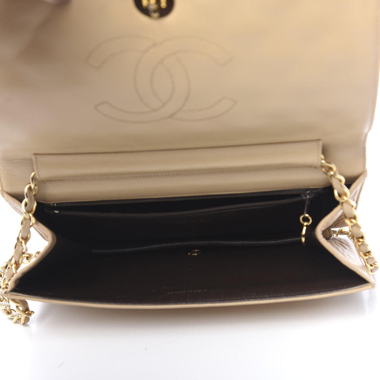 Lambskin Quilted Medium Single Flap Beige