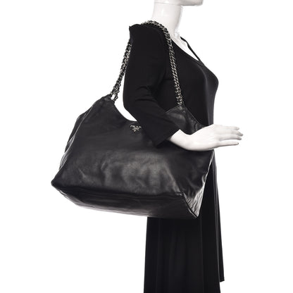 Prada Soft Calf Chain Tote Black 2 of 12