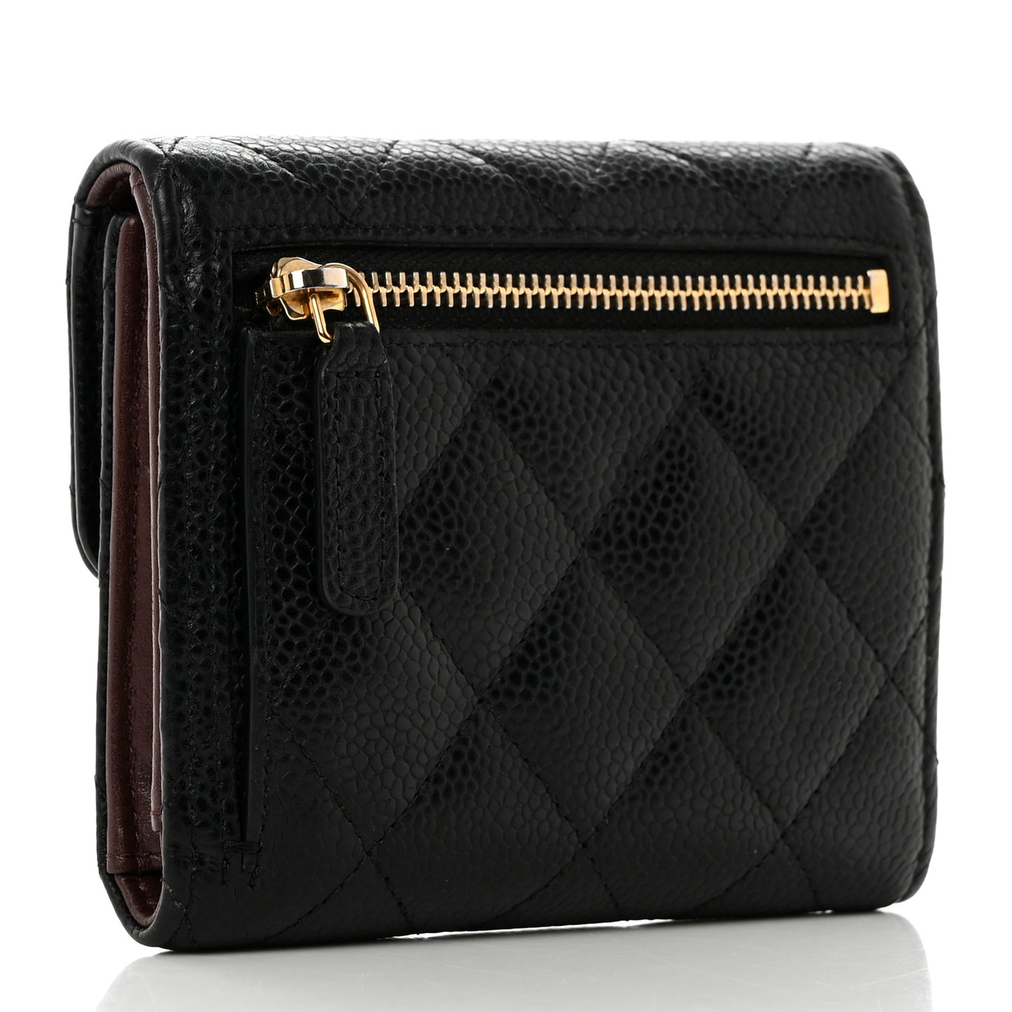 Caviar Quilted Compact Flap Wallet Black
