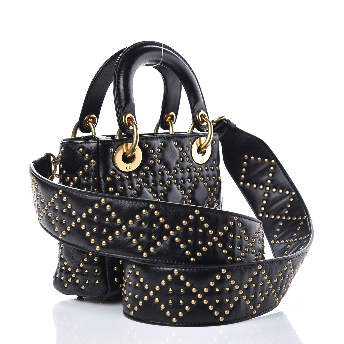 Lambskin Studded Mini Supple Lady Dior Black