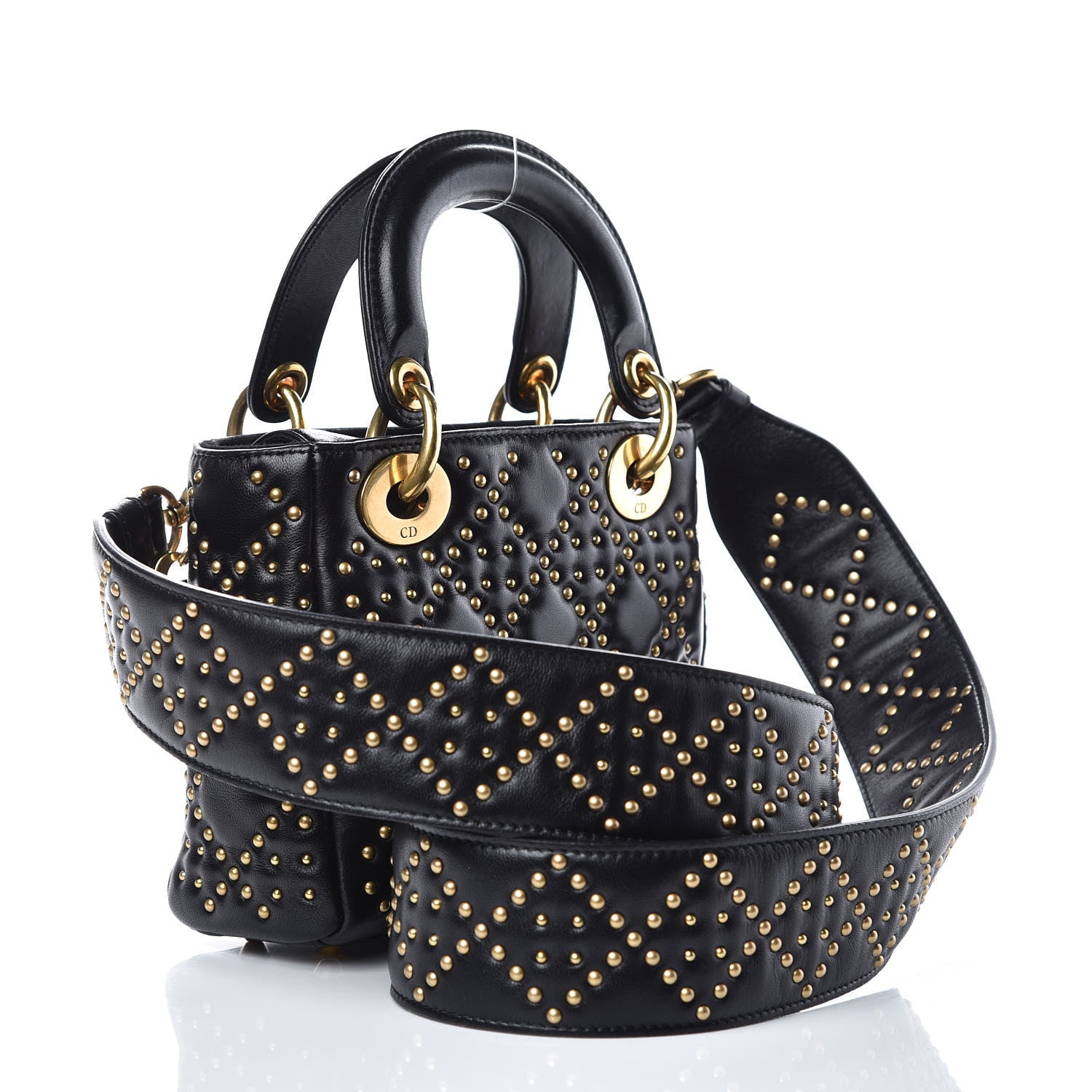 Christian Dior Lambskin Studded Mini Supple Lady Dior Black 3 of 8