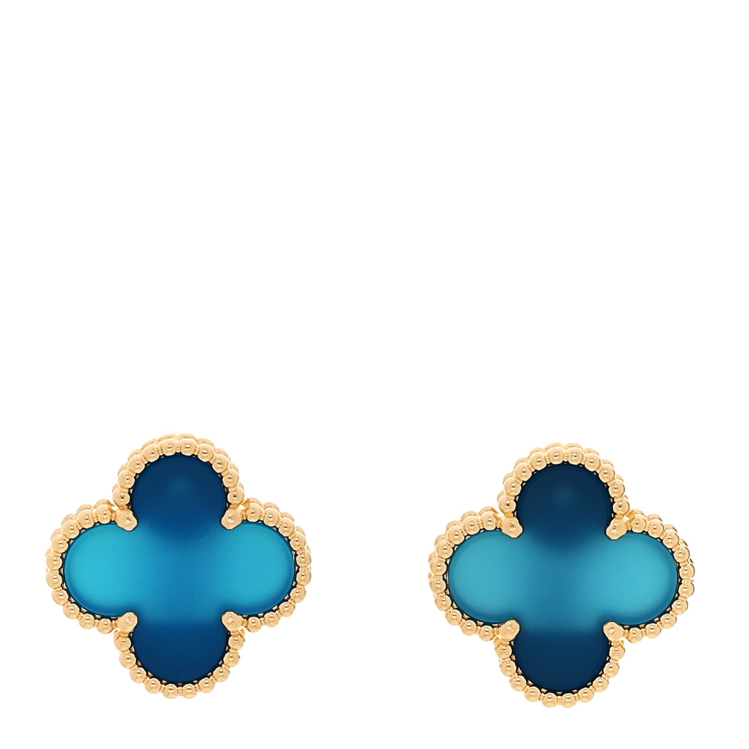 Van Cleef & Arpels 18K Yellow Gold Blue Agate Vintage Alhambra Earrings 1 of 5