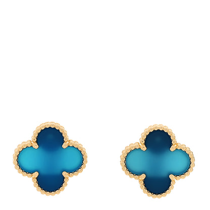 Van Cleef & Arpels 18K Yellow Gold Blue Agate Vintage Alhambra Earrings 1 of 5