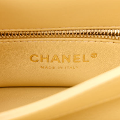 Chanel Shearling Lambskin Quilted Chain Top Handle Flap Yellow 5 of 9