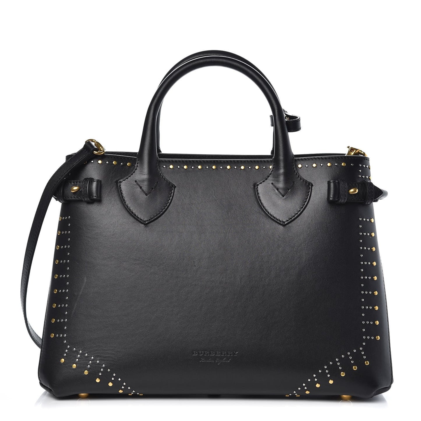 Smooth Calfskin Riveted Medium Banner Tote Black