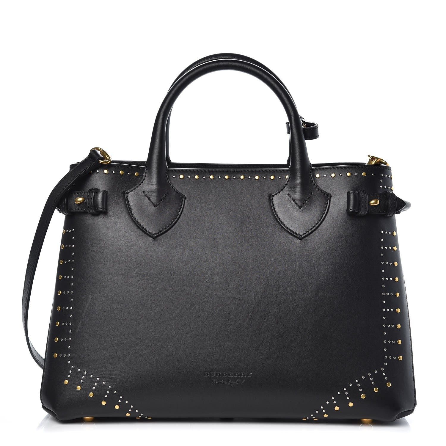 Burberry Smooth Calfskin Riveted Medium Banner Tote Black 1 of 9