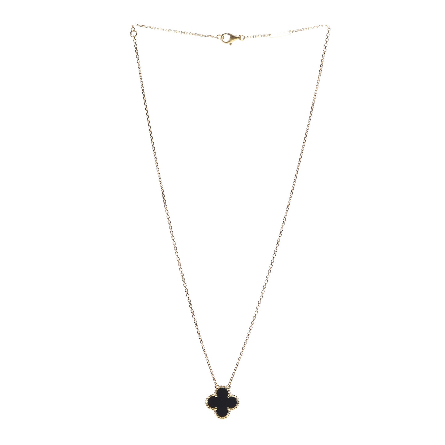 18K Yellow Gold Black Onyx Vintage Alhambra Pendant Necklace