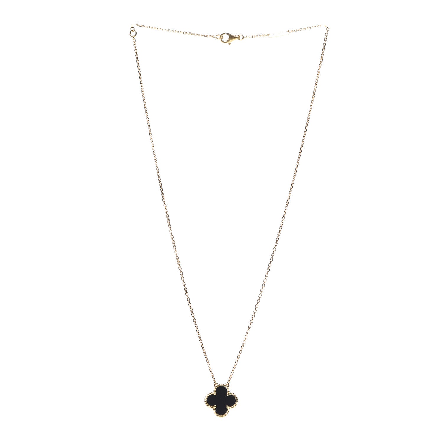 Van Cleef & Arpels 18K Yellow Gold Black Onyx Vintage Alhambra Pendant Necklace 3 of 5