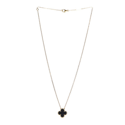 Van Cleef & Arpels 18K Yellow Gold Black Onyx Vintage Alhambra Pendant Necklace 3 of 5