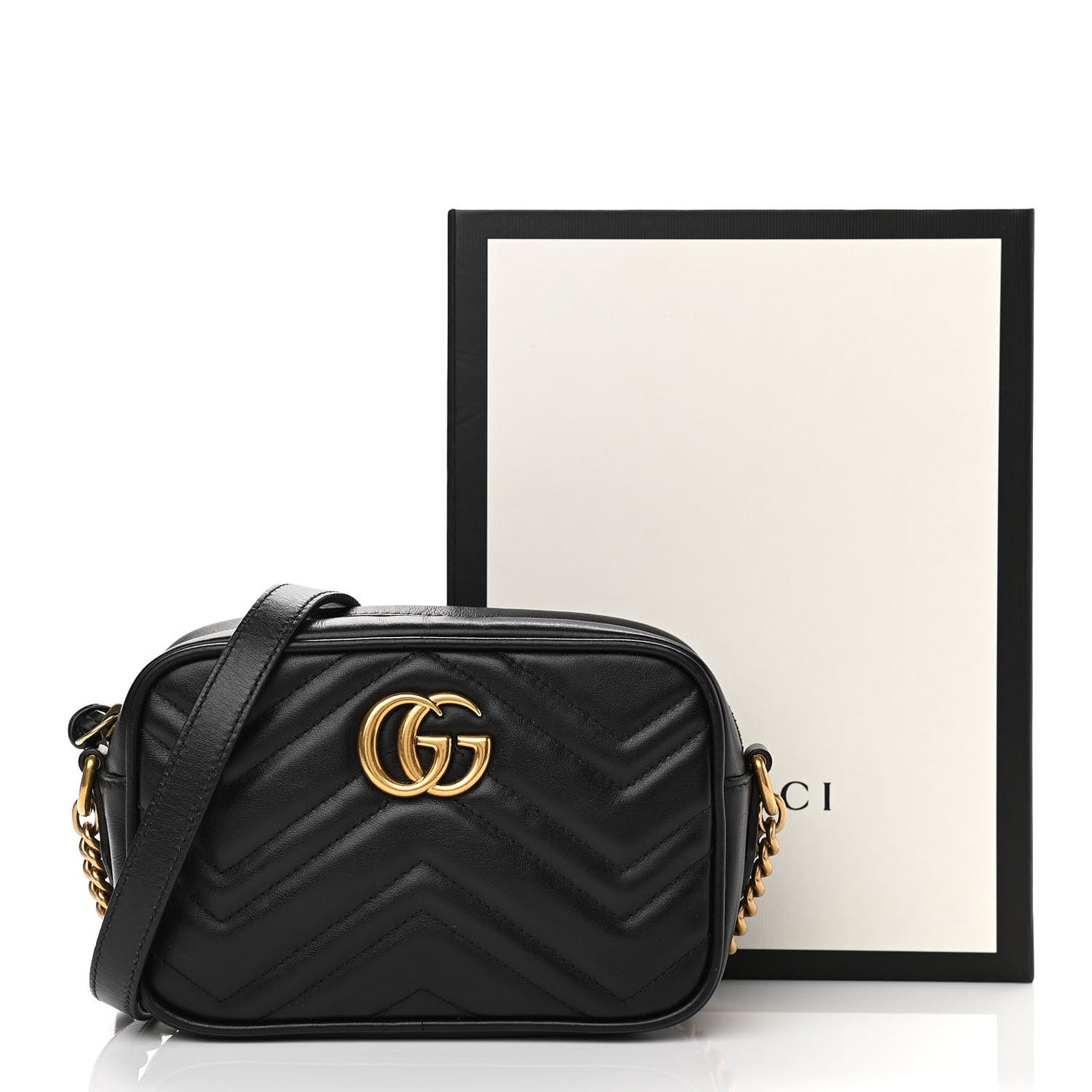 Calfskin Matelasse Mini GG Marmont Chain Shoulder Bag Black