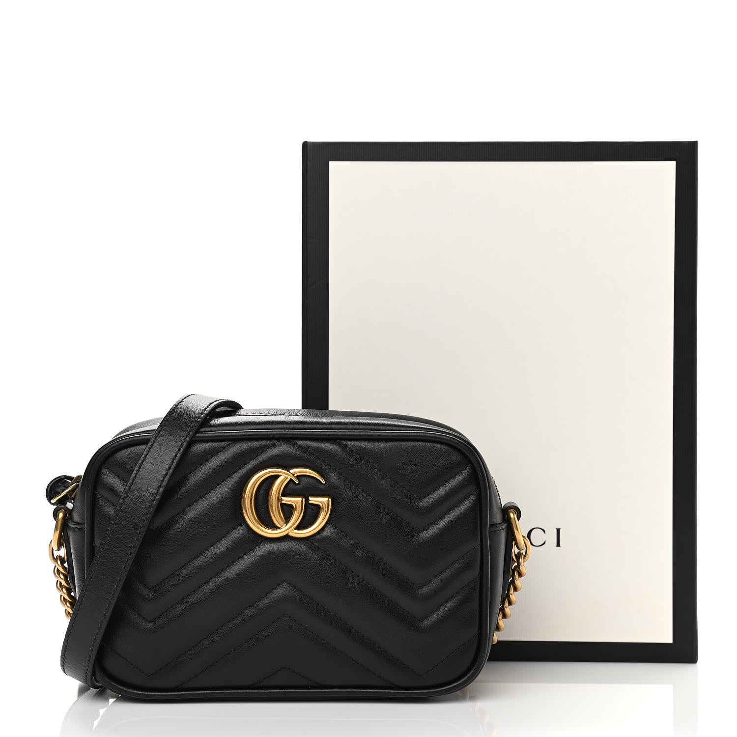 Gucci Calfskin Matelasse Mini GG Marmont Chain Shoulder Bag Black 14 of 14