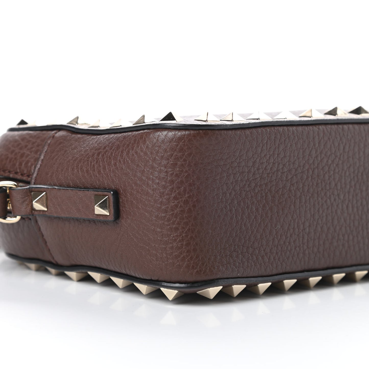 Pebbled Calfskin Rockstud Camera Crossbody Bag Cacao