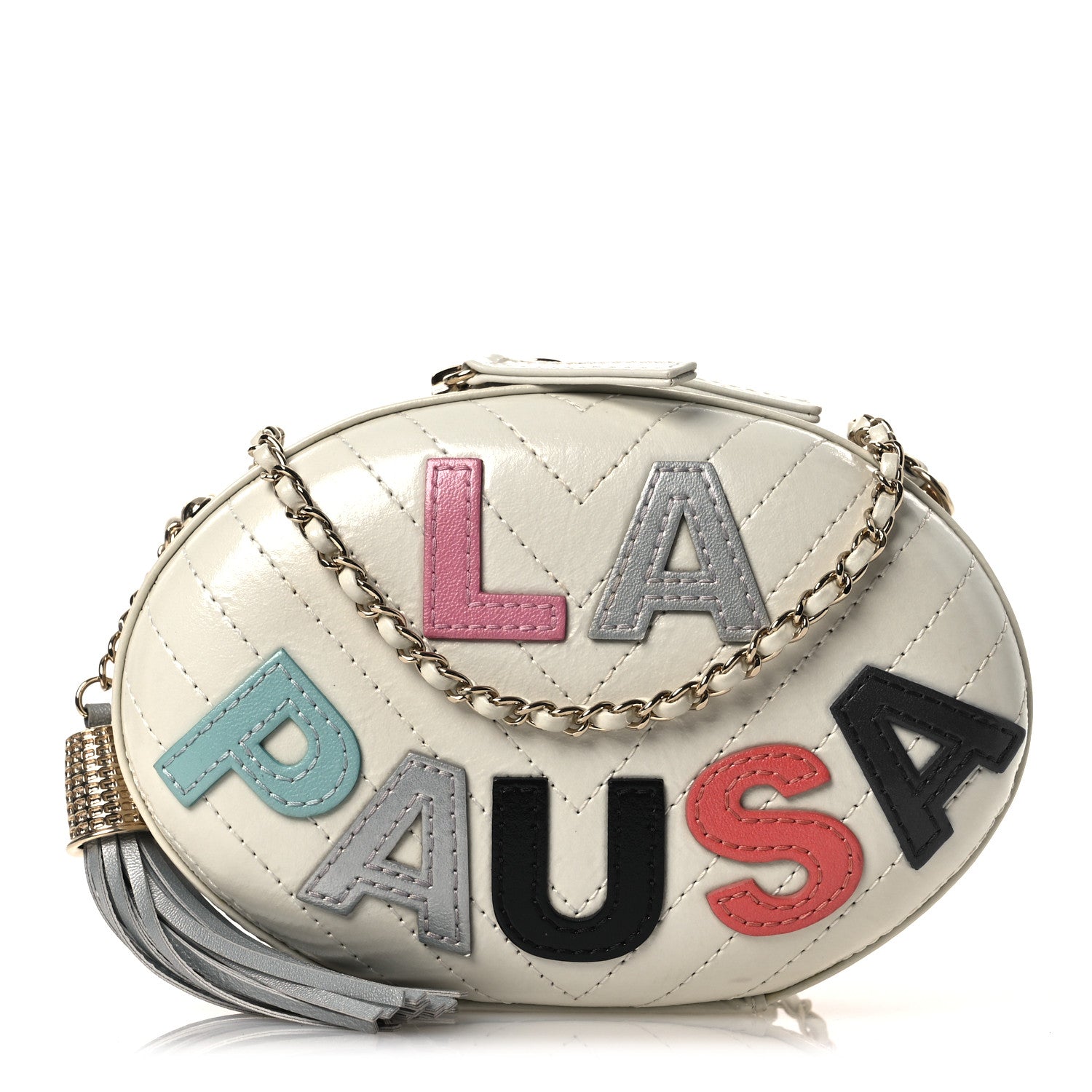 Chanel Embroidered Lambskin Chevron Quilted La Pausa Evening Bag White 1 of 11