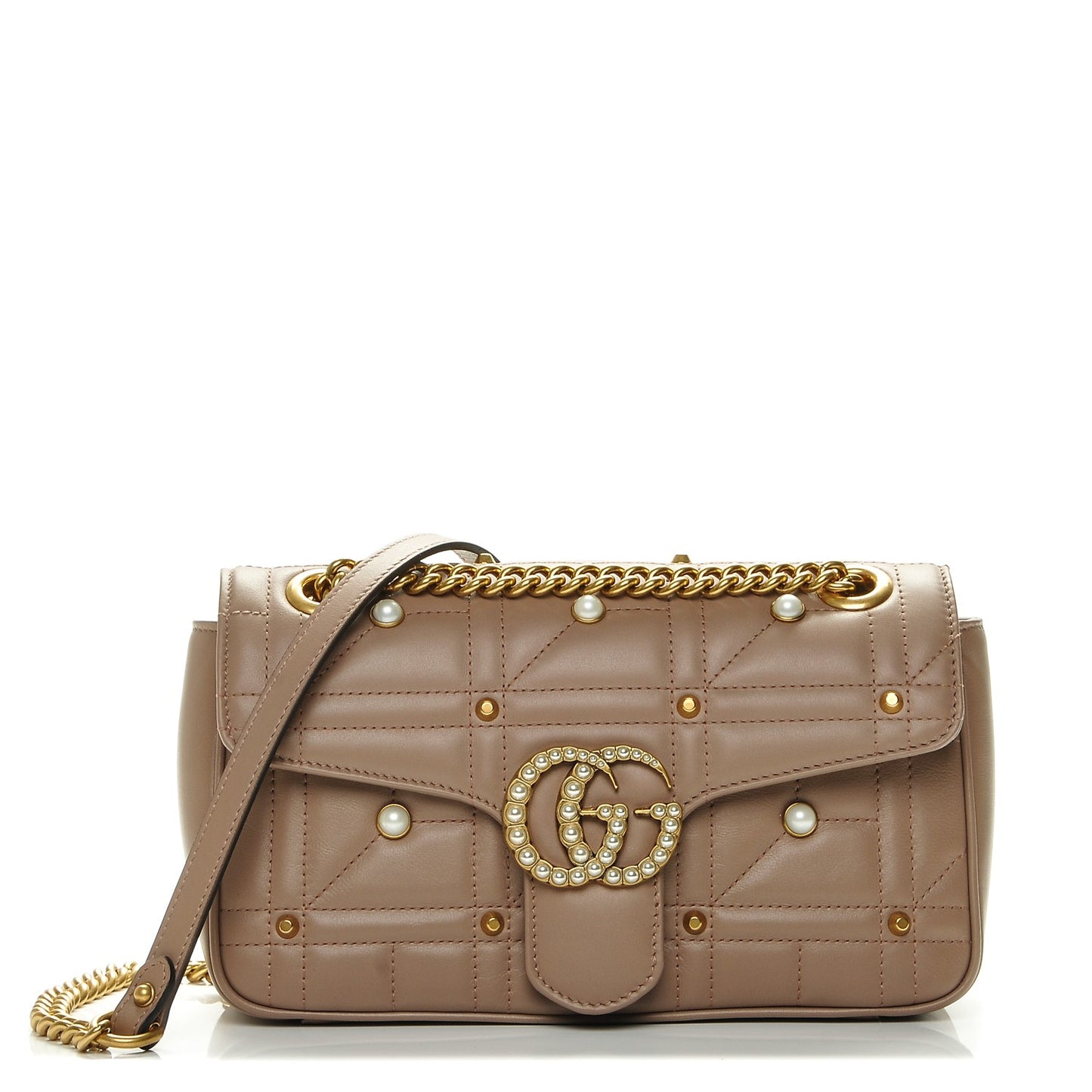 Calfskin Matelasse Studded Mini Pearly GG Marmont Shoulder Bag Porcelain Rose