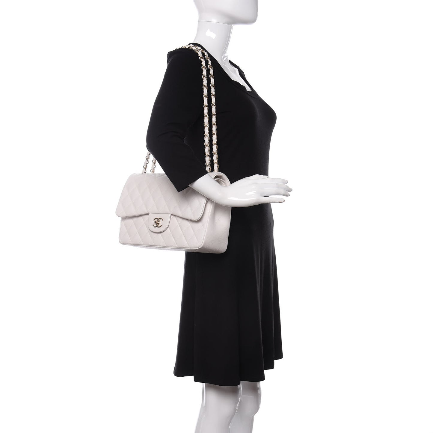 Caviar Quilted Jumbo Double Flap White