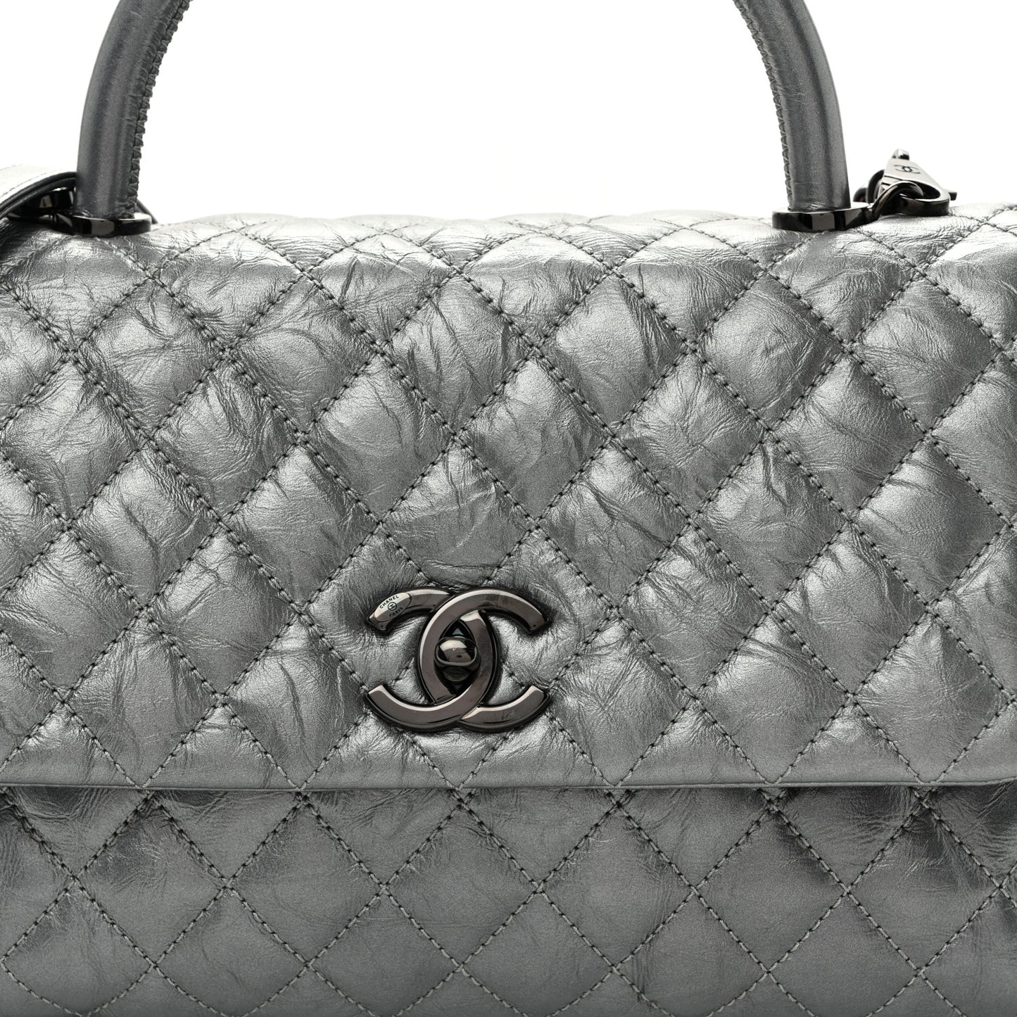 Metallic Aged Calfskin Quilted Small Coco Handle Flap Charcoal