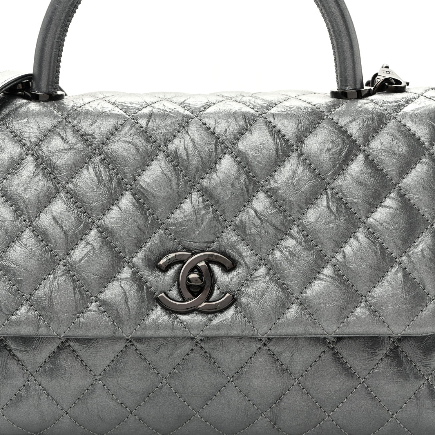 Chanel Metallic Aged Calfskin Quilted Small Coco Handle Flap Charcoal 8 of 10