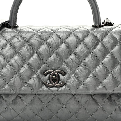 Chanel Metallic Aged Calfskin Quilted Small Coco Handle Flap Charcoal 8 of 10