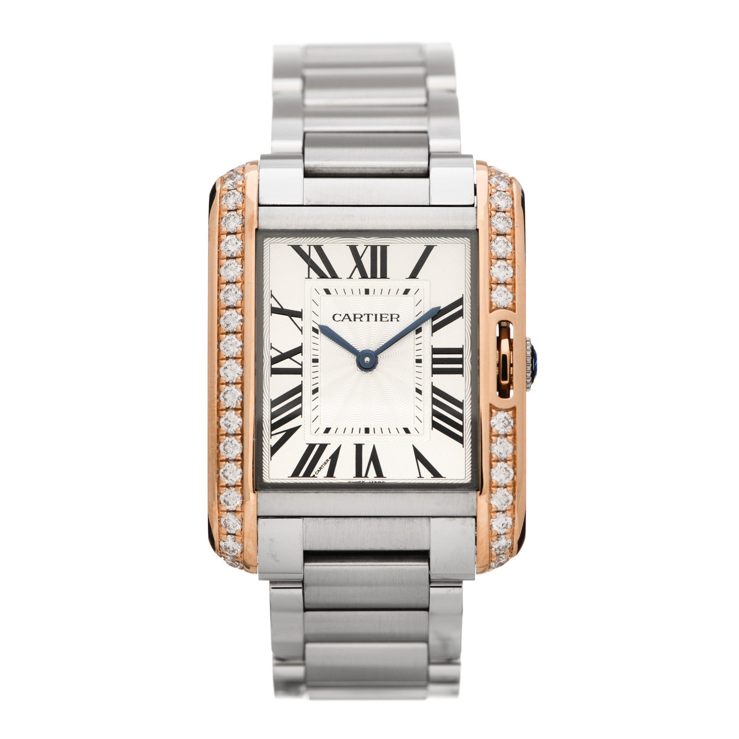 Cartier Stainless Steel 18K Pink Gold Diamond 27mm Tank Anglaise Quartz Watch 1 of 4