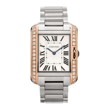 Cartier Stainless Steel 18K Pink Gold Diamond 27mm Tank Anglaise Quartz Watch 1 of 4