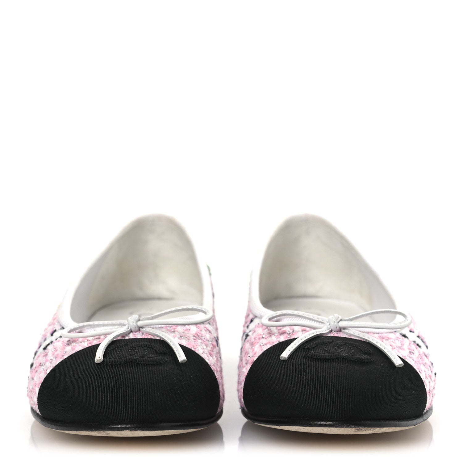 Chanel Tweed Grosgrain Cap Toe Ballerina Flats 38 White Pink Black 3 of 11