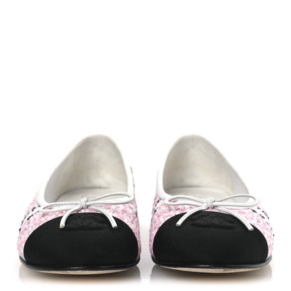 Chanel Tweed Grosgrain Cap Toe Ballerina Flats 38 White Pink Black 3 of 11