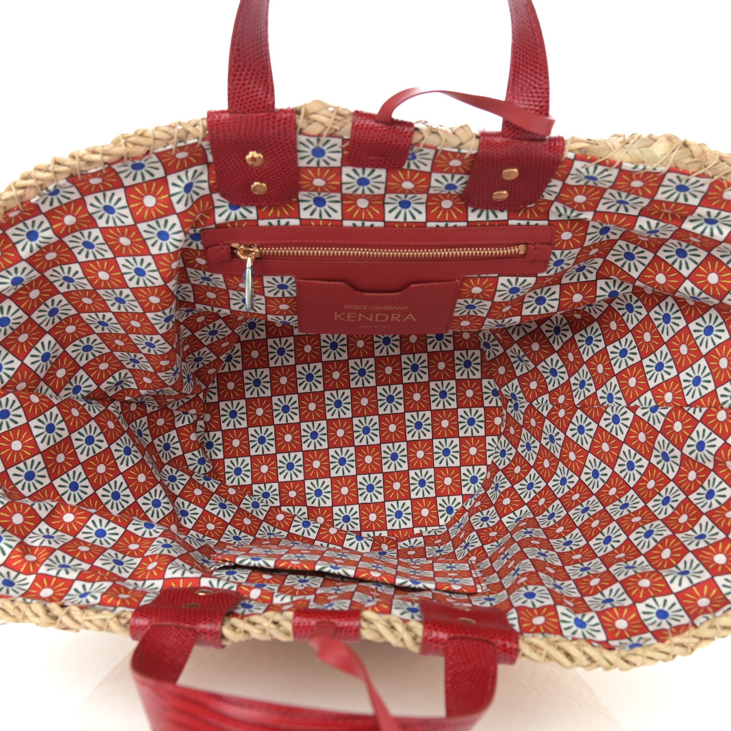 Woven Raffia Lizard Kendra Logo Tote Red Multicolor