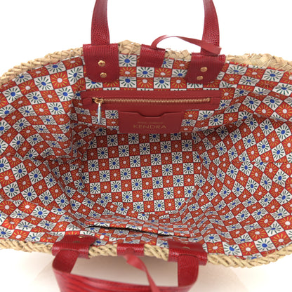 Dolce & Gabbana Woven Raffia Lizard Kendra Logo Tote Red Multicolor 5 of 10