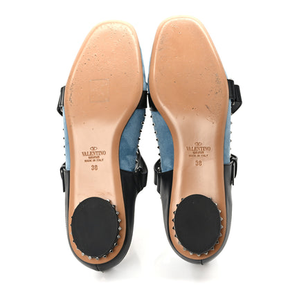 Valentino Garavani Suede Soul Rockstud Strappy Ballerina Flats 38 Grey Sky 7 of 9