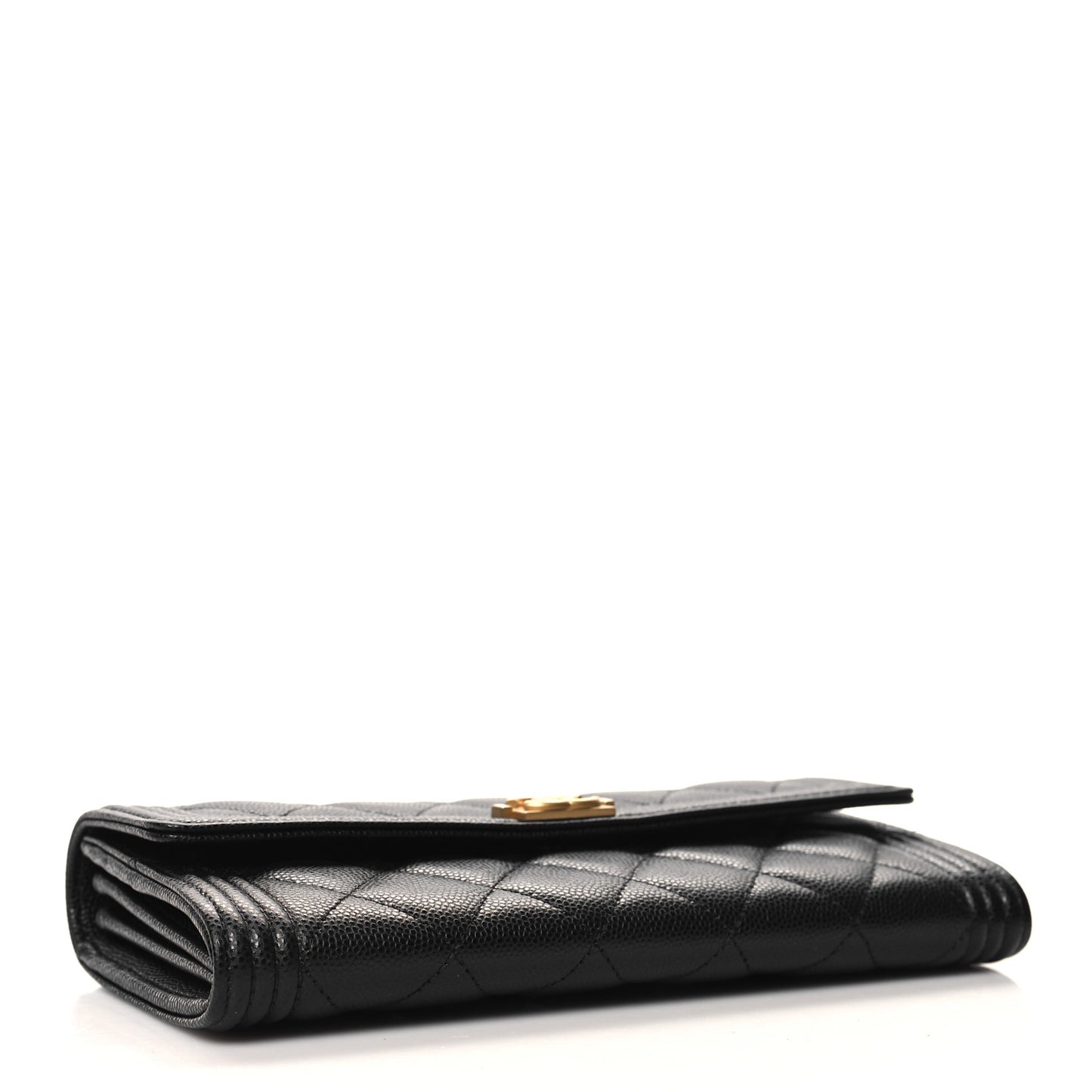 Caviar Quilted Large Boy Gusset Flap Wallet Black