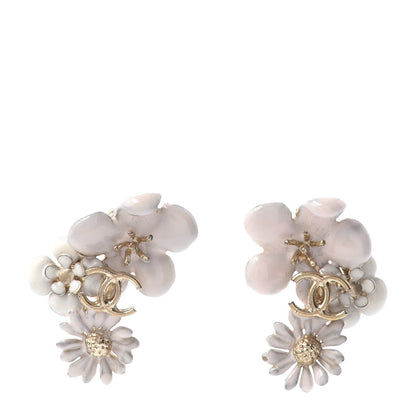 Chanel Resin CC Flower Earrings Gold White 1 of 4