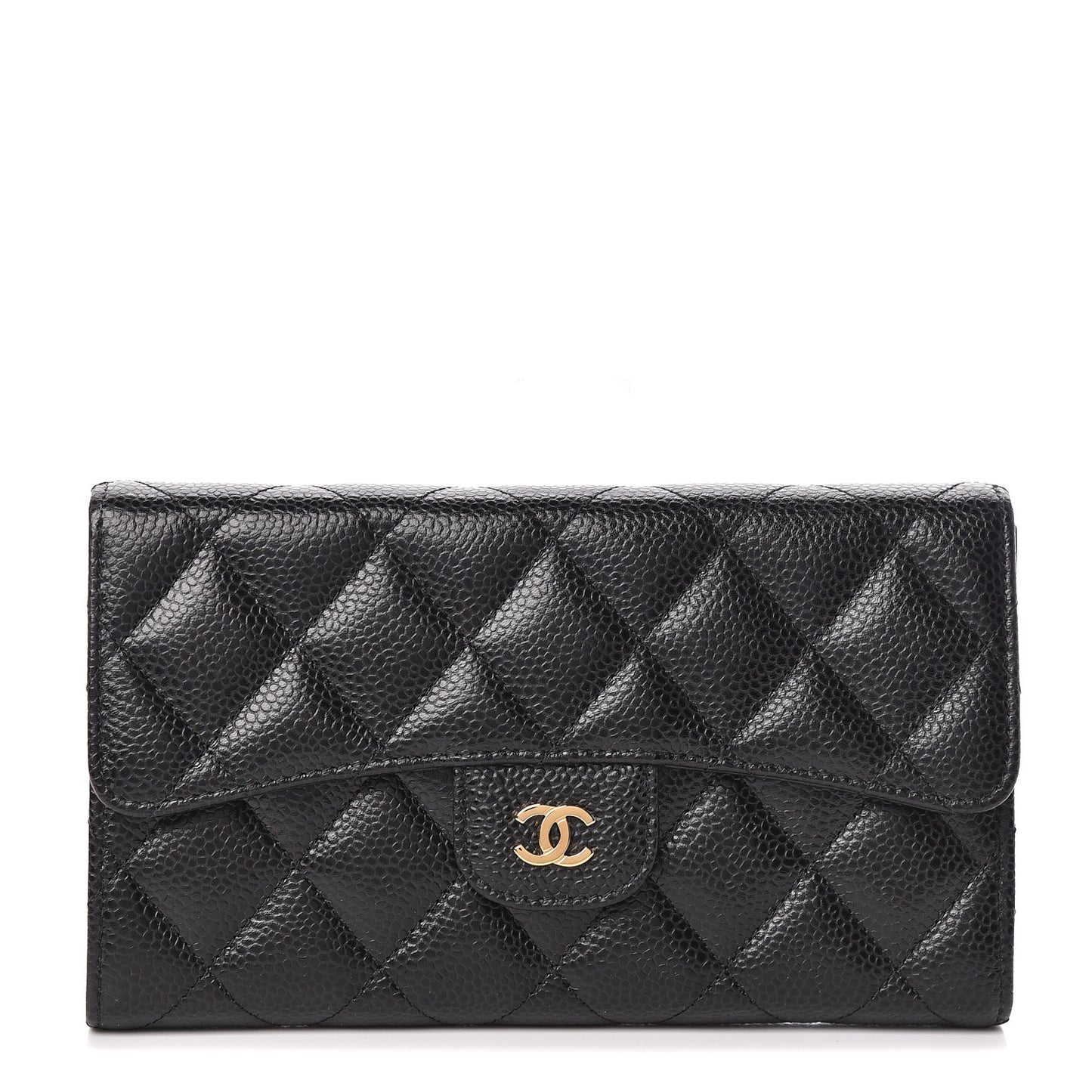 Caviar Quilted Large Flap Wallet Black