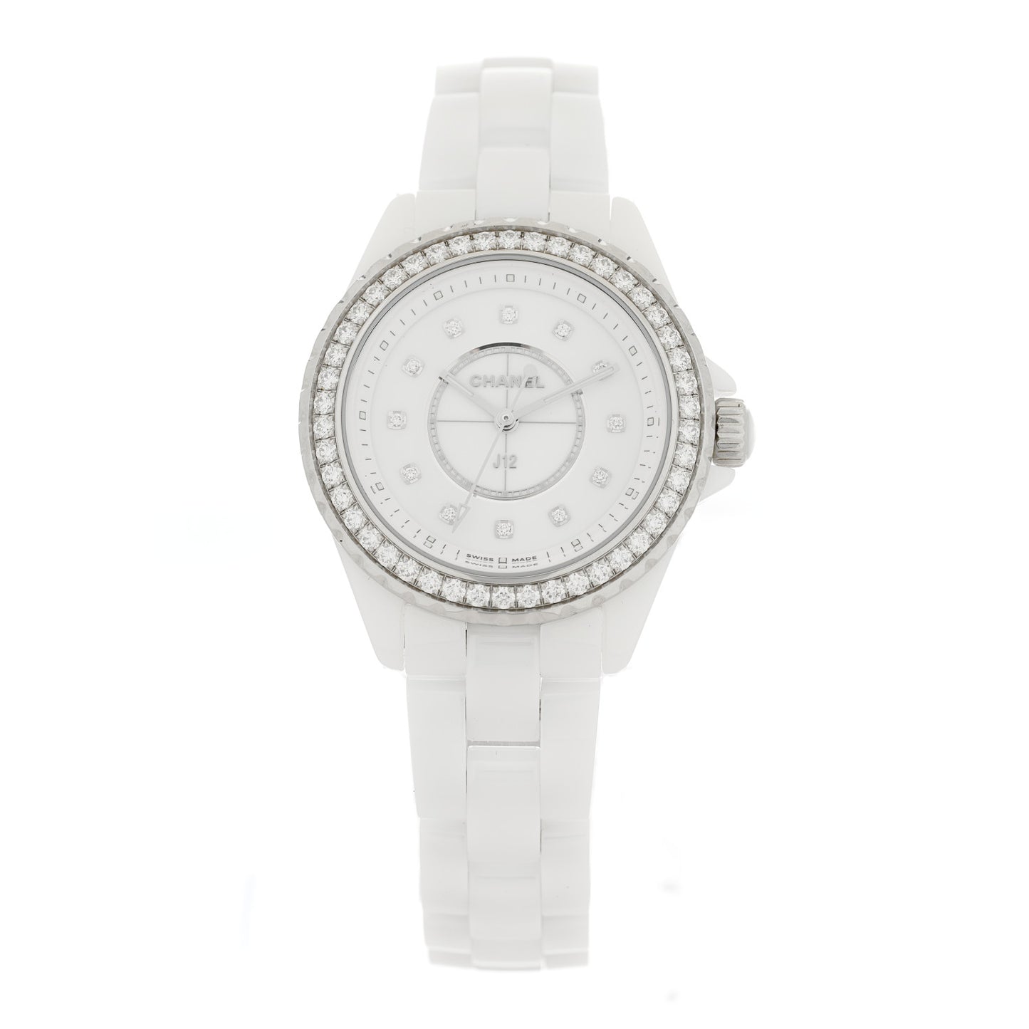 Stainless Steel Ceramic Diamond Bezel 33mm J12 Quartz Watch White