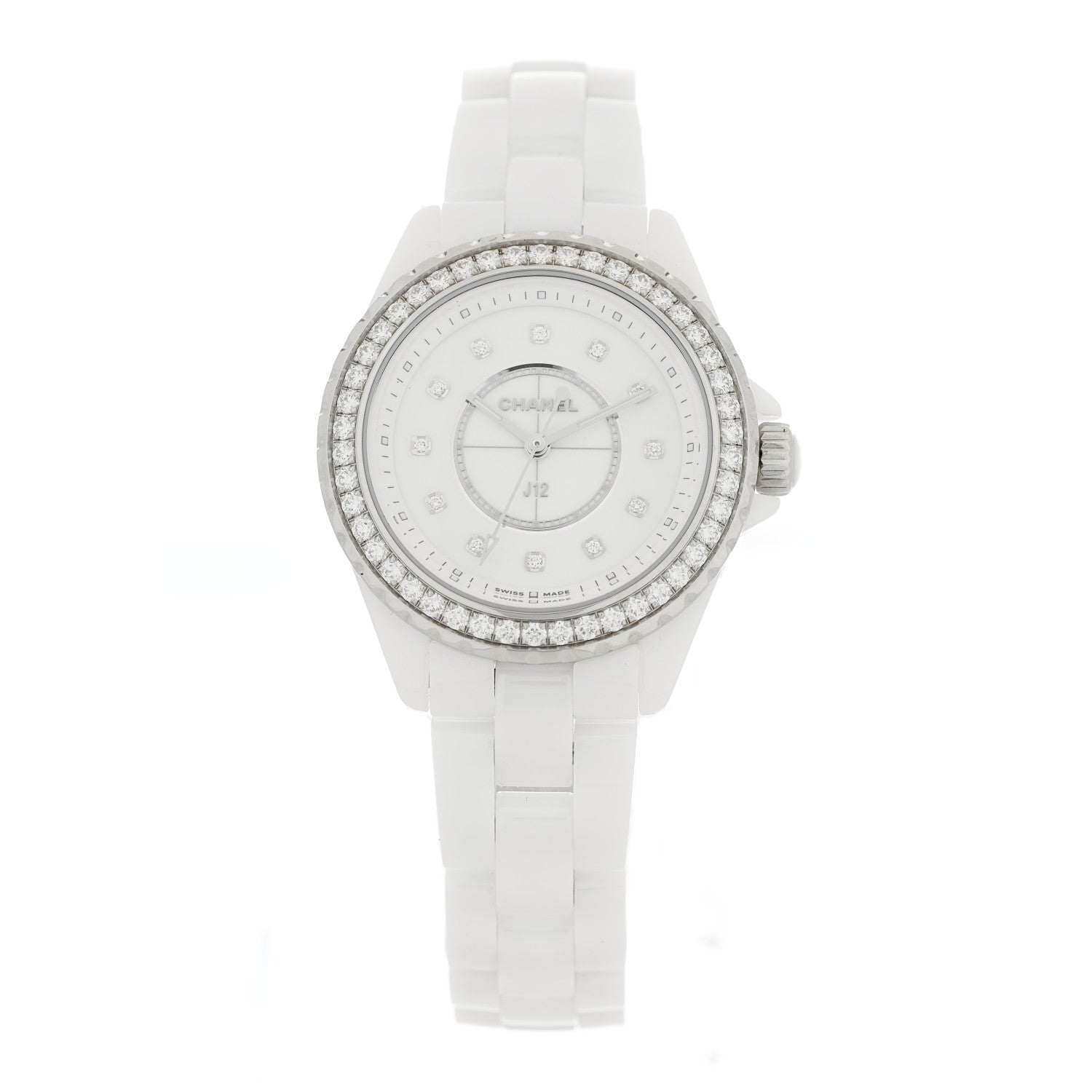 Chanel Stainless Steel Ceramic Diamond Bezel 33mm J12 Quartz Watch White 1 of 5