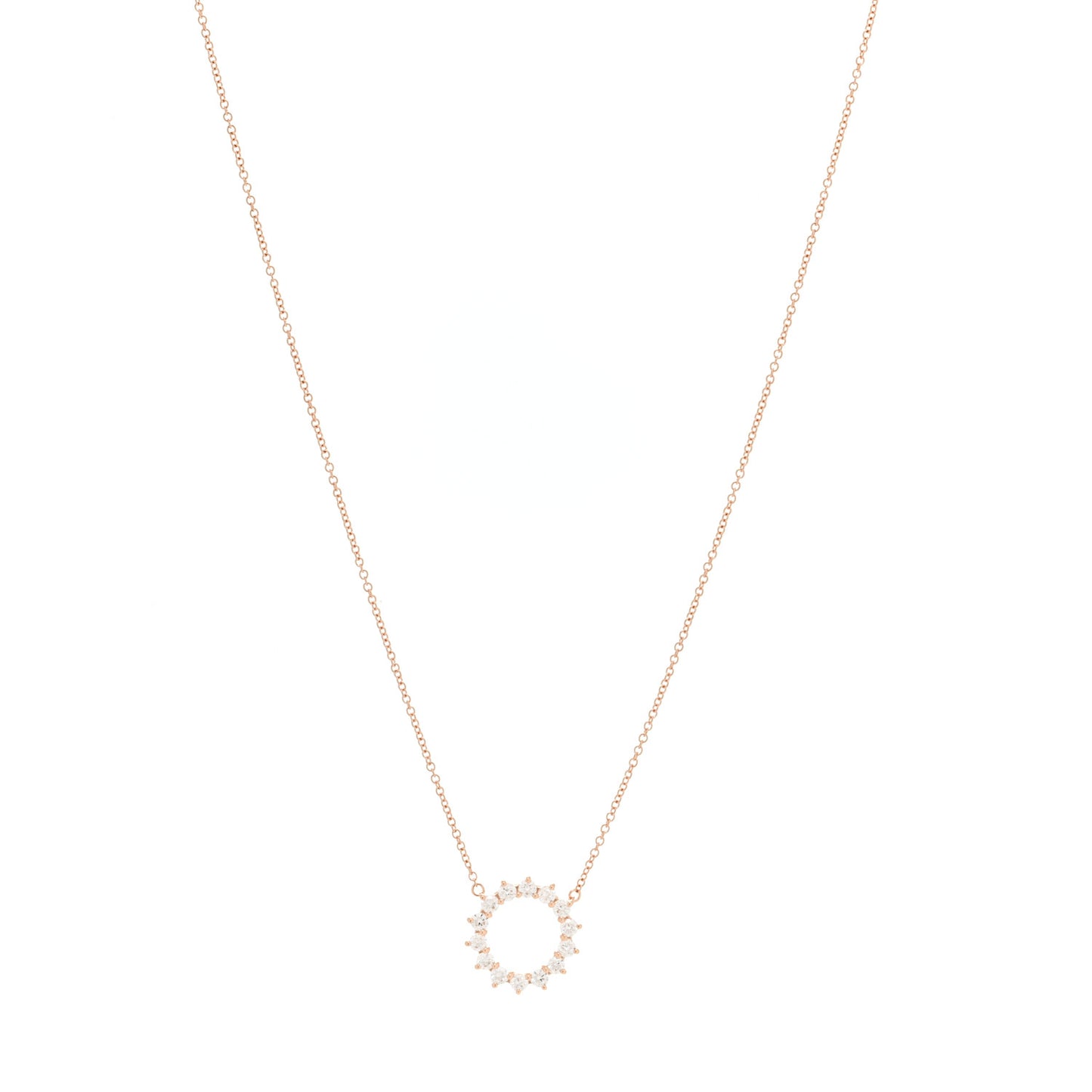 18K Rose Gold Diamond Small Open Circle Pendant Necklace
